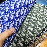 Blue Jacquard Designer Fabric, CD Monogram Fabric Classic Black D11